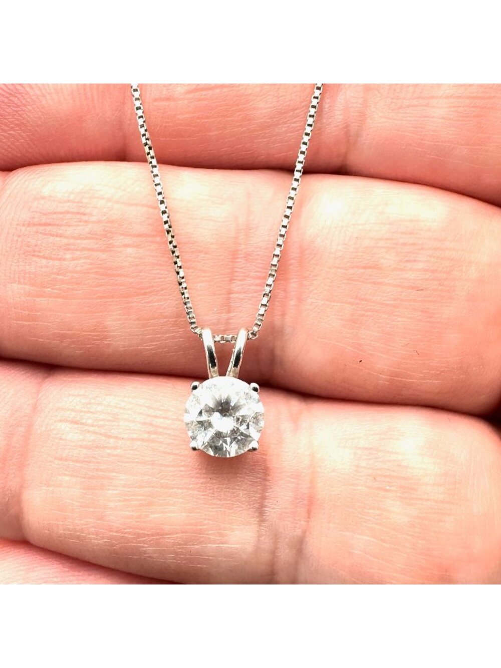 Womens Necklace 14K White Gold Cubic Zirconia Pendant Estate Jewelry